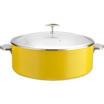 Serveringsgryde med glaslåg og keramisk indsats Tredobbelt hamret overflade 320x120mm Gul | Adexa E0912005M