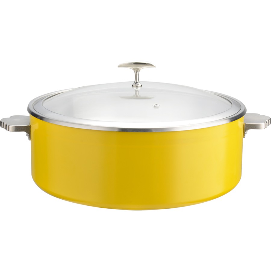 Serveringsgryde med glaslåg og keramisk indsats Tredobbelt hamret overflade 320x120mm Gul | Adexa E0912005M