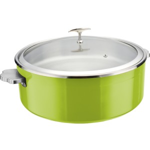 Serveringsgryde med glaslåg og indsats i rustfrit stål Trelags hamret overflade 320x120mm Green | Adexa E0912010