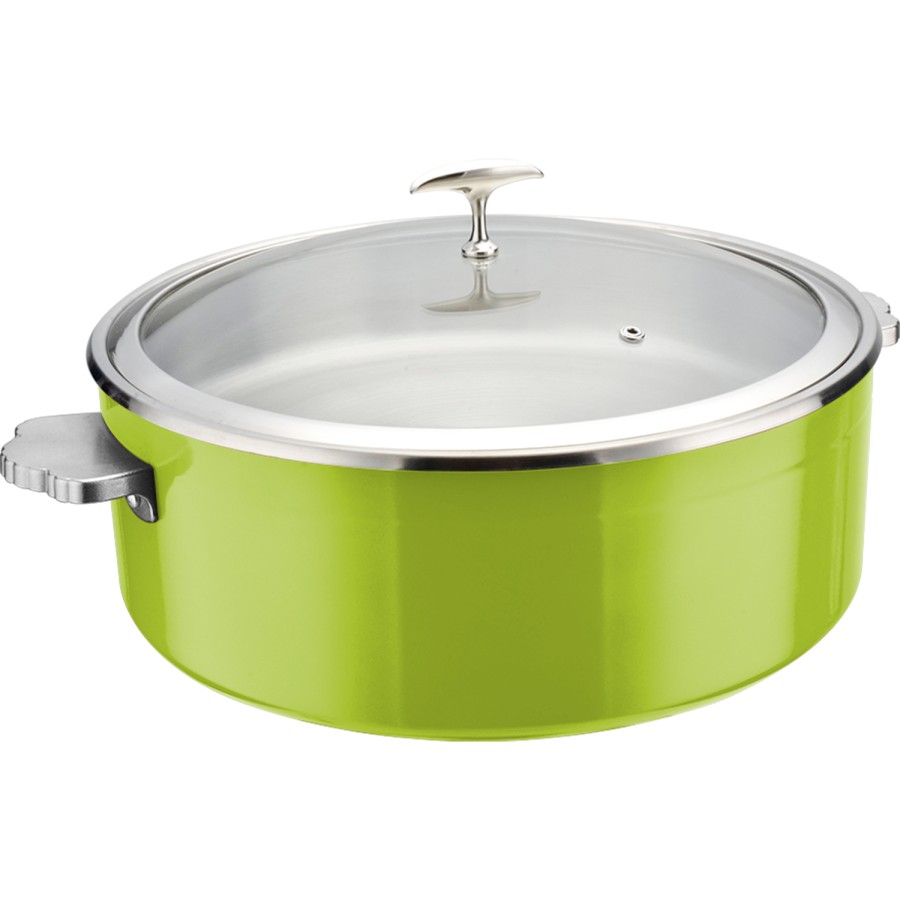 Serveringsgryde med glaslåg og indsats i rustfrit stål Trelags hamret overflade 320x120mm Green | Adexa E0912010