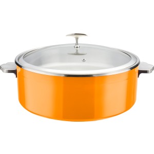 Serveringsgryde med glaslåg og indsats i rustfrit stål Trelags hamret overflade 320x120mm Orange | Adexa E0912015