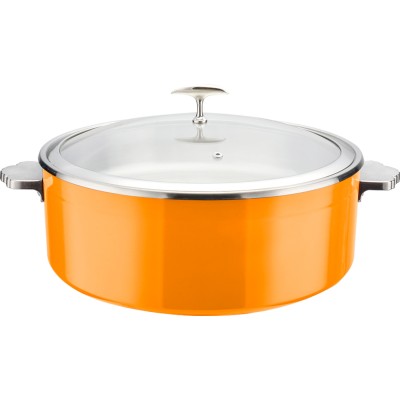 Serveringsgryde med glaslåg og keramisk indsats Tredobbelt hamret overflade 320x120mm Orange | Adexa E0912015M