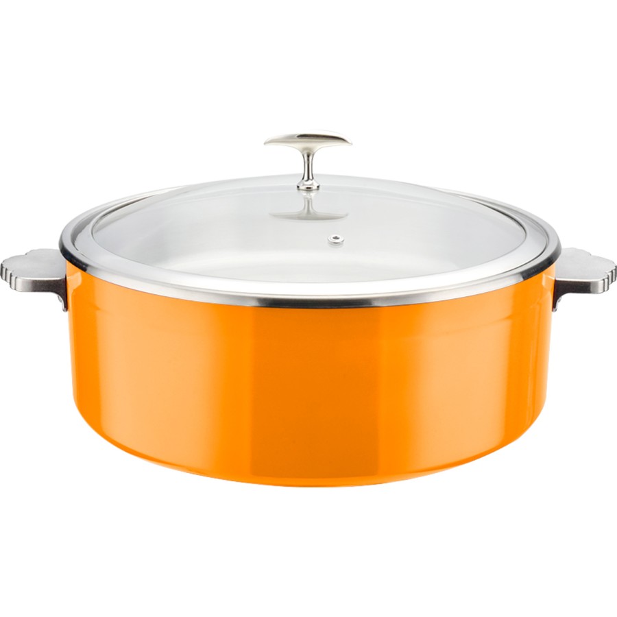 Serveringsgryde med glaslåg og keramisk indsats Tredobbelt hamret overflade 320x120mm Orange | Adexa E0912015M