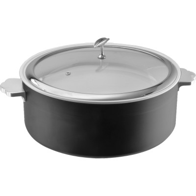 Serveringsgryde med glaslåg og indsats i rustfrit stål, Triple Layer, hamret overflade 320x120 mm, sort | Adexa E0912016