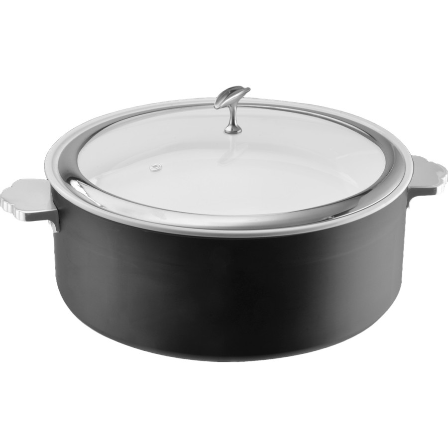 Serveringsgryde med glaslåg og keramisk indsats Tredobbelt hamret overflade 320x120mm Sort | Adexa E0912016M