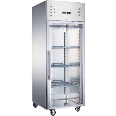 Professionelt køleskab 685 liter Rustfrit stål Enkelt glasdør GN2/1 Ventileret | Adexa R650VGLASS