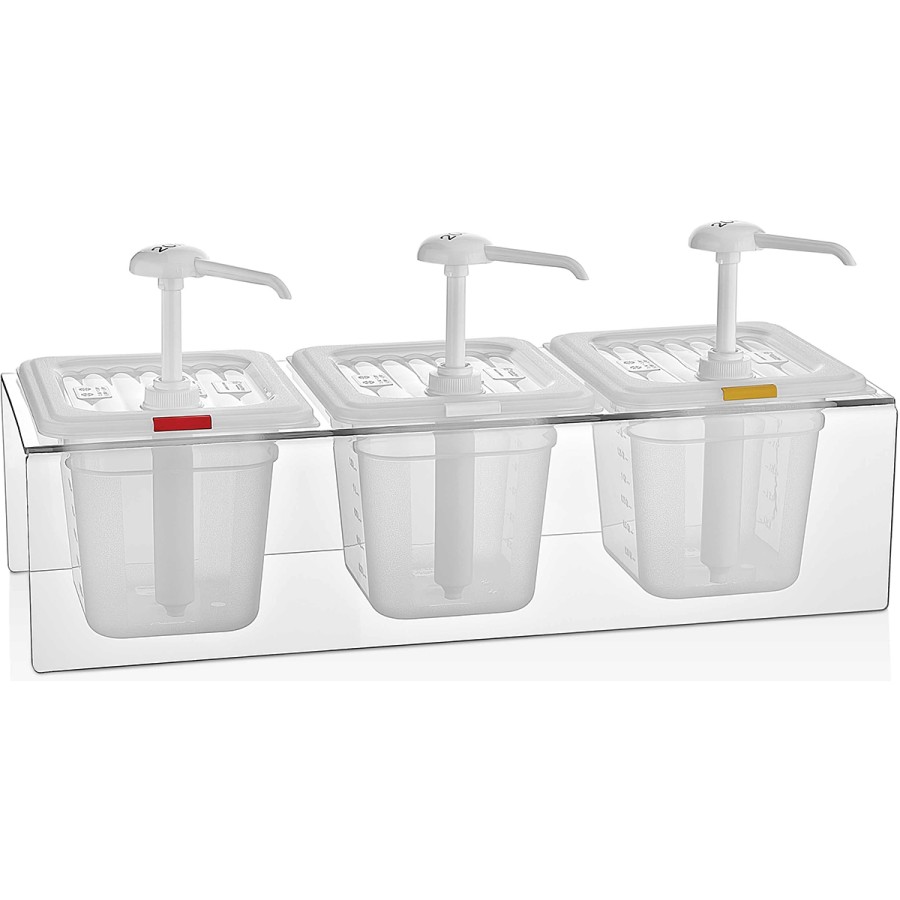 Professionel dressingpumpe/ketchuppumpe med stativ 3 pumper plast | Adexa GDP03