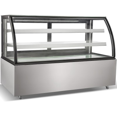 Kagemontre Buet front Rustfrit stål & sort 1800x730x1200mm 2 hylder LED-belysning | Adexa GN1800CF2