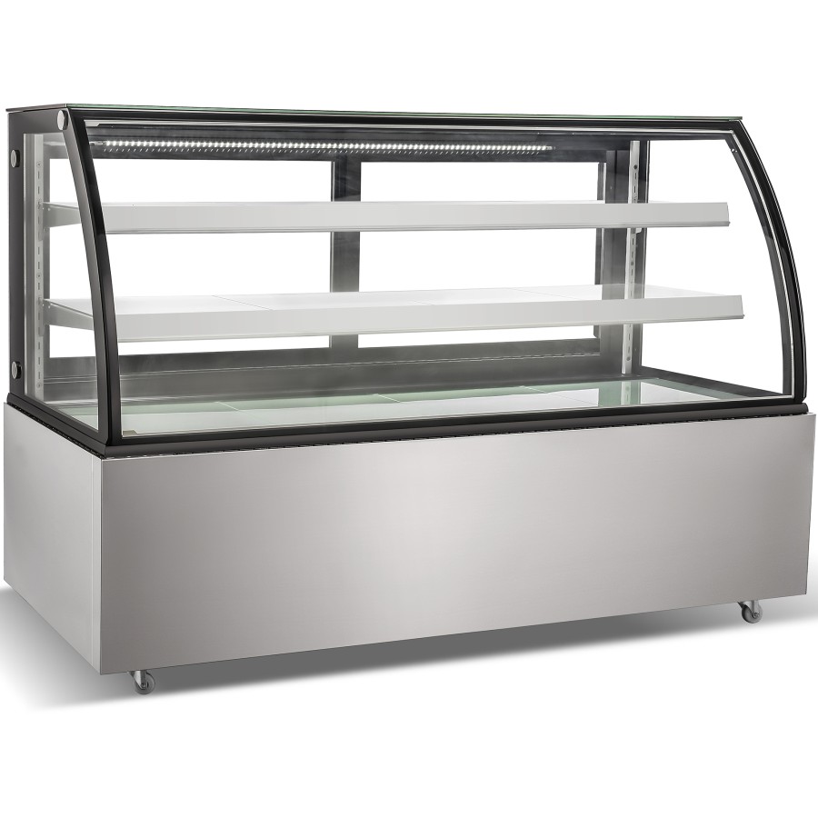 Kagemontre Buet front Rustfrit stål & sort 1800x730x1200mm 2 hylder LED-belysning | Adexa GN1800CF2