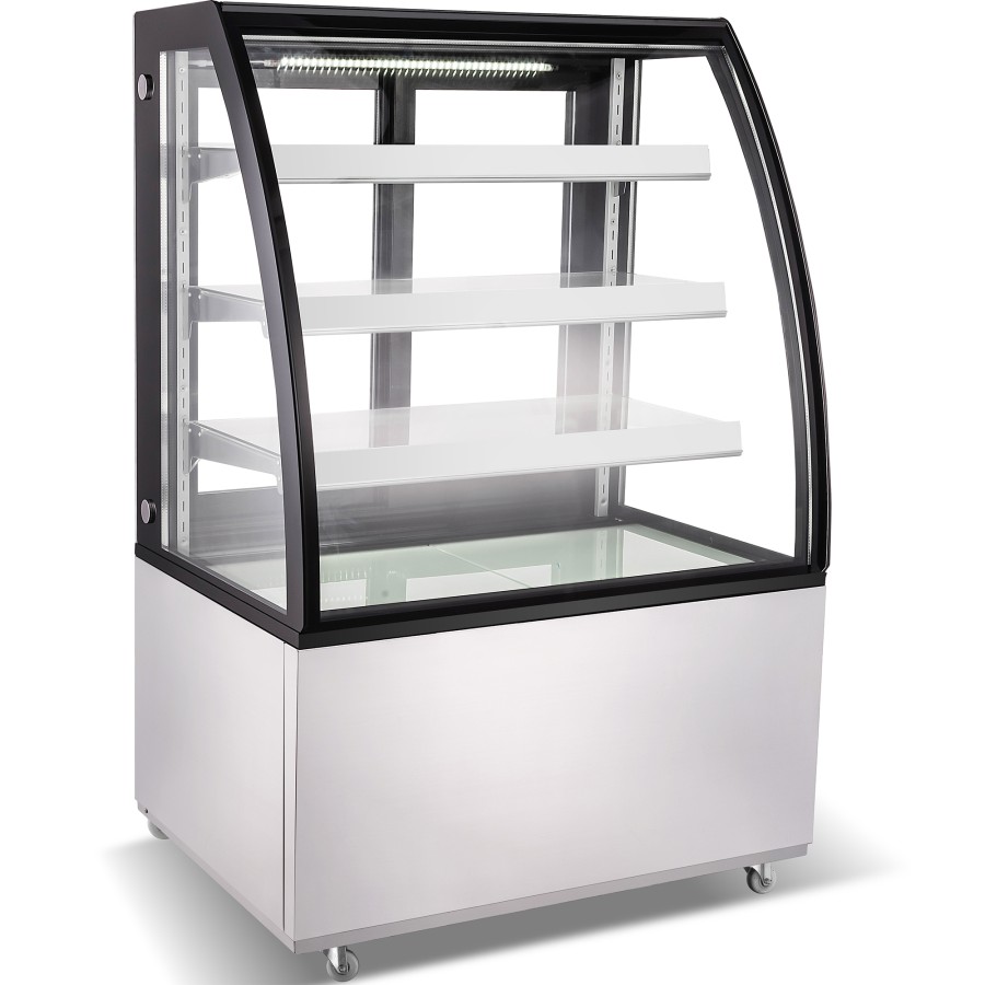 Kagemontre Buet front Rustfrit stål & sort 900x730x1300mm 3 hylder LED-belysning | Adexa GN900CF3