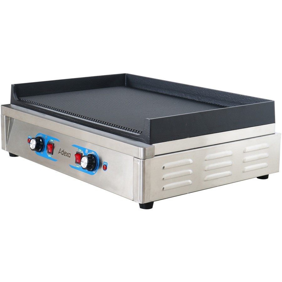 Professionel stegeplade Elektrisk 2 zoner 4,6kW Rillet støbejernstop | Adexa GP7050EW