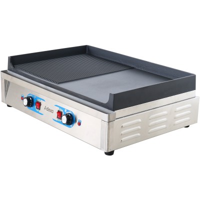 Professionel stegeplade Elektrisk 2 zoner 4,6kW Glat/Refineret støbejernstop | Adexa GP7050EGW