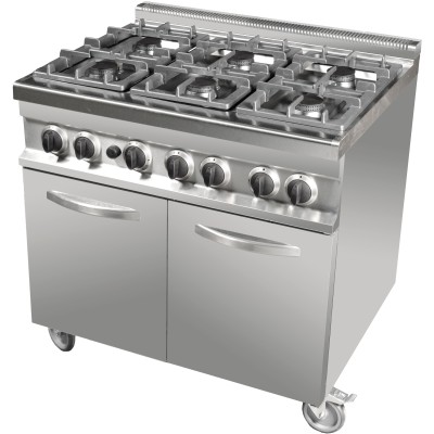 Professionel gaskomfur med 6 brændere 36 kW på GN2/1 Gasovn 8 kW | Adexa Hotmax 700 GR763