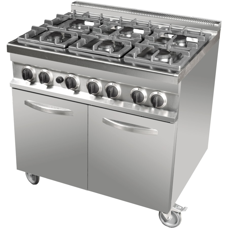 Professionel gaskomfur med 6 brændere 36 kW på GN2/1 Gasovn 8 kW | Adexa Hotmax 700 GR763