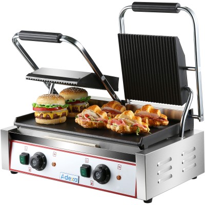 Professionel kontaktgrill Dobbelt ribbet/glat 3,6kW | Adexa HEG813A