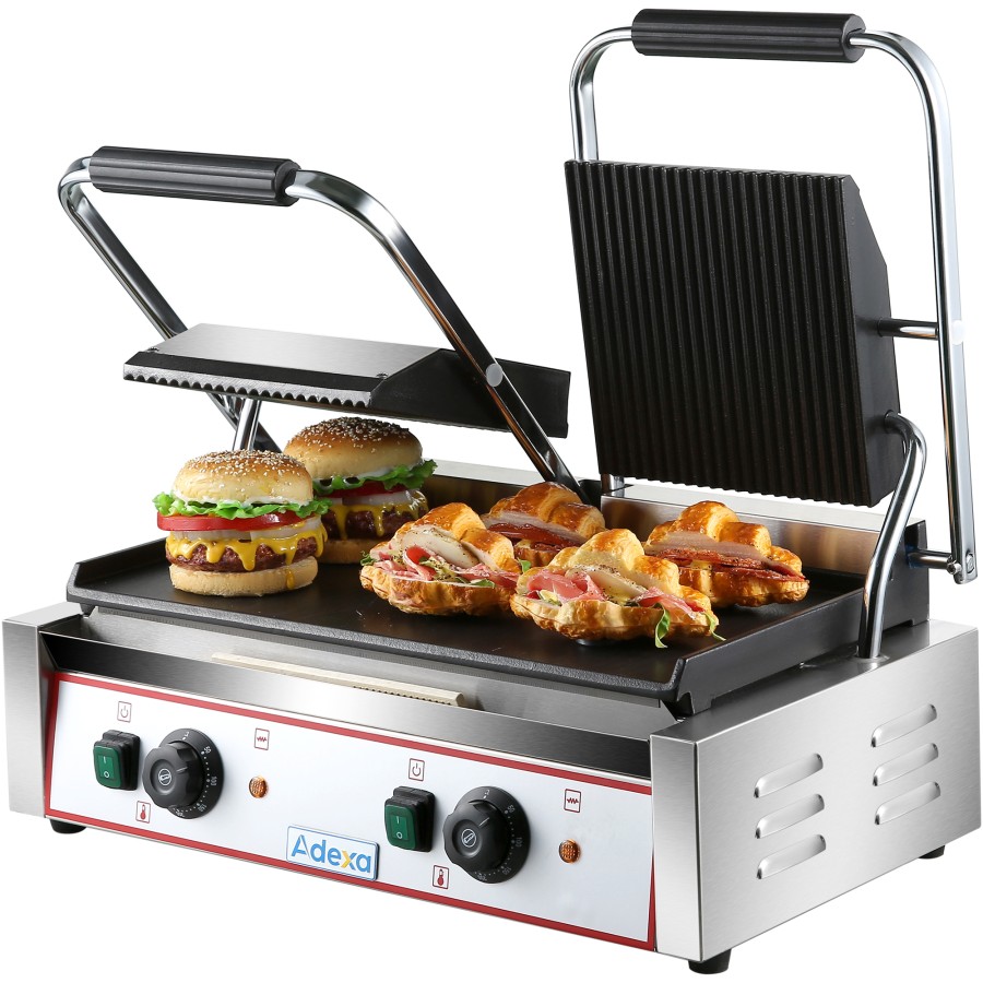 Professionel kontaktgrill Dobbelt ribbet/glat 3,6kW | Adexa HEG813A