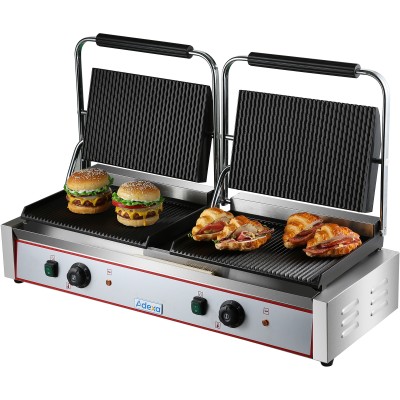 Professionel kontaktgrill Double XL Ribbed 4,4kW | Adexa HEG813E