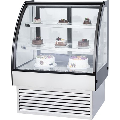 Konditormonter Bagtilgængelige døre Rund front 2 hylder 900x700x1200mm Rustfrit stål & Sort | Adexa HL900S2