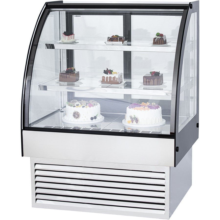 Konditormonter Bagtilgængelige døre Rund front 2 hylder 900x700x1200mm Rustfrit stål & Sort | Adexa HL900S2