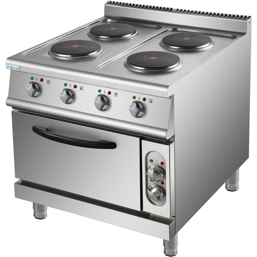Professionelt elektrisk komfur med 4 plader og elektrisk ovn 10,4kW+4,8kW | Adexa HRQ912A
