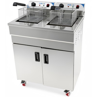 Professionel frituregryde med underskab, 2 x 16 liter, 3+3 kW, gulvmodel | Adexa IEF162C