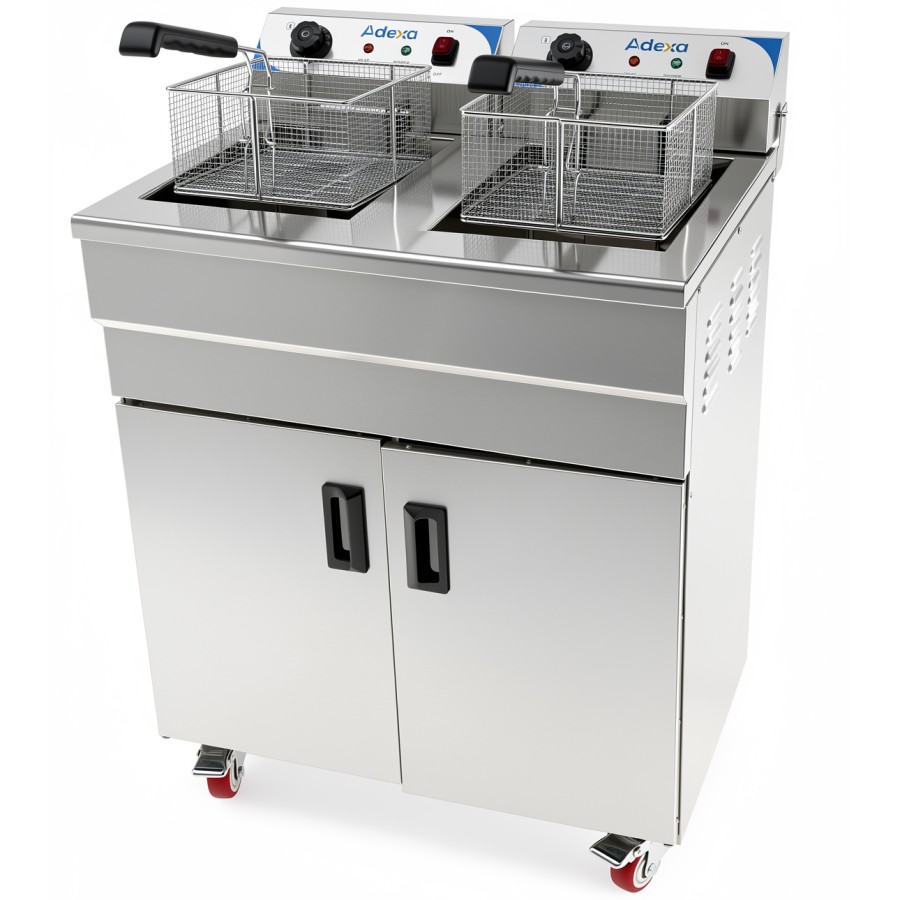 Professionel frituregryde med underskab, 2 x 16 liter, 3+3 kW, gulvmodel | Adexa IEF162C
