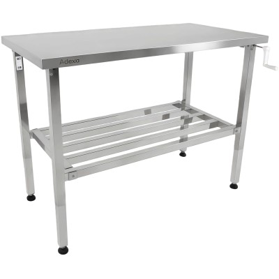 Højdejusterbart arbejdsbord i rustfrit stål 1200 x 600 x 700–1000 mm med understøtteben og hylde | Adexa MCEWA60120