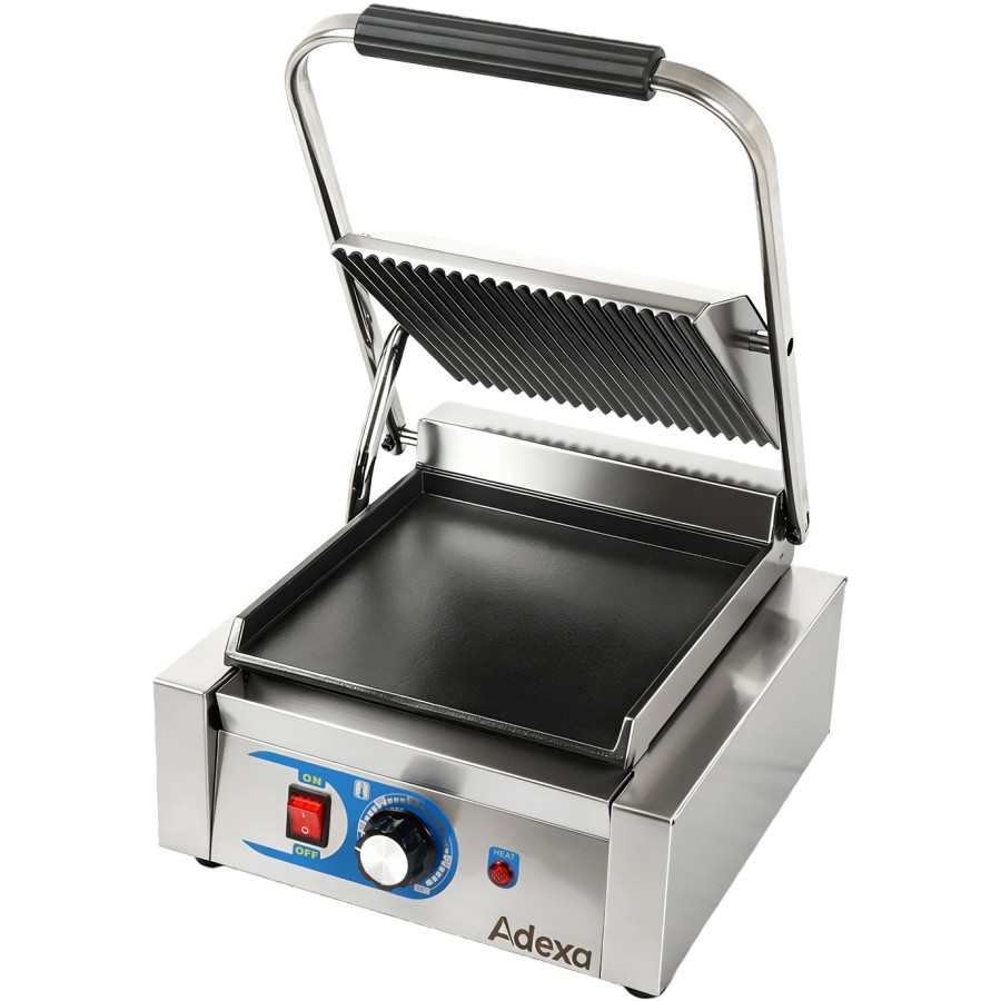 Professionel klemmegrill, enkelt, riflet/glat, 1,8 kW | Adexa MLP811KA