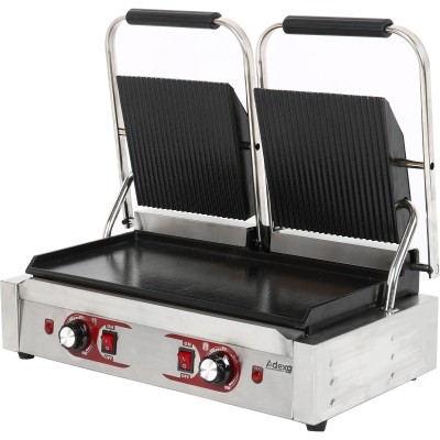 Professionel panini-kontaktgrill dobbeltribbet/glat | Adexa MLP813A
