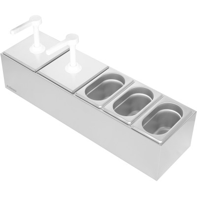 Dobbelt 3-liters pumpedispenser med 3x1,1-liters tilbehørskantiner | Adexa NHGN16B