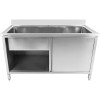 Køkkenvask med underskab Rustfrit stål 1 stor kumme Kant 1200x700x850mm | Adexa PSD120702D