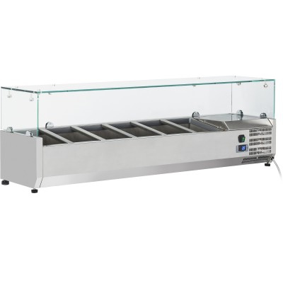 Kantinekøler/Kølerenne 1400mm 6xGN1/3 Dybde 380mm Glas top | Adexa GT514