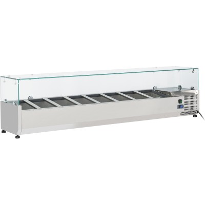 Kantinekøler/Kølerenne 1800mm 8xGN1/3 Dybde 380mm Glas top | Adexa GT518