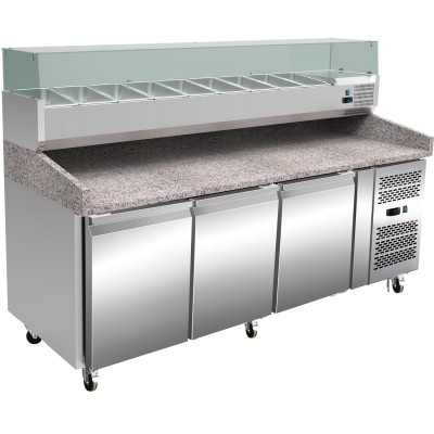 Pizzadisk 3 døre Granitplade Køle-display 9xGN1/3 Dybde 150mm | Adexa PZ36+PT36
