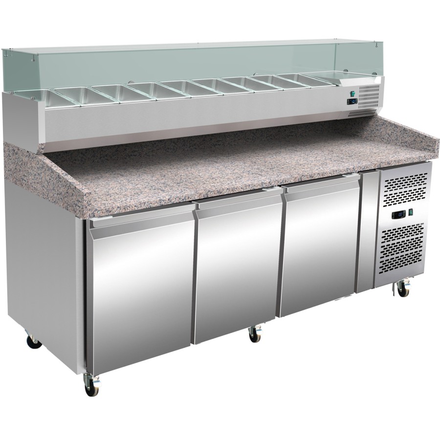 Pizzadisk 3 døre Granitplade Køle-display 9xGN1/3 Dybde 150mm | Adexa PZ36+PT36