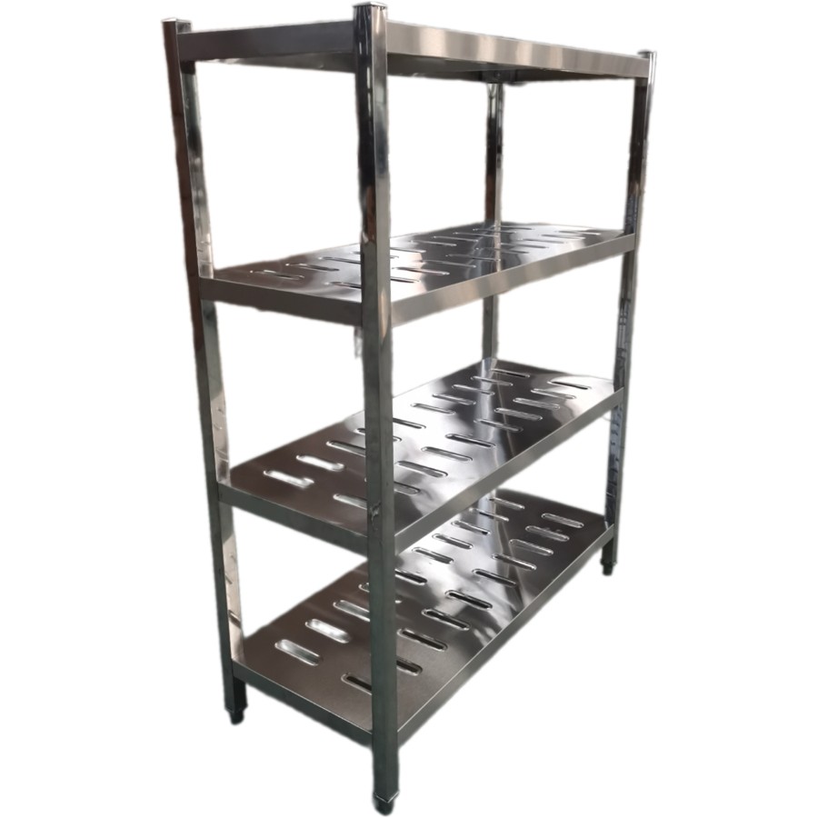 Rustfri Reol Firkantede ben 4 hylder med huller 1500x500x1550mm | Adexa QHSSP1505