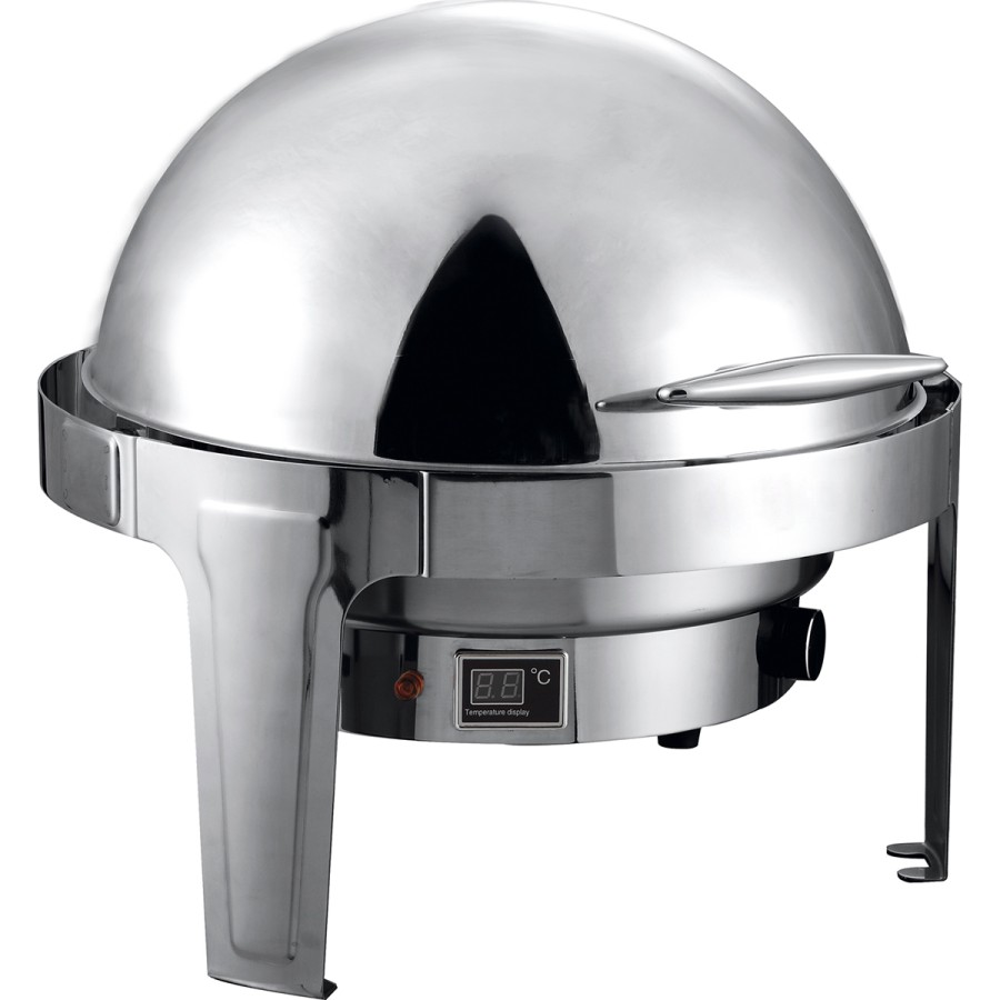 Premium Chafing Dish Roll Top Electric Round Stainless Steel Mirror Finish 6 liter | Adexa RA2101BE