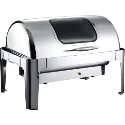 Premium Chafing Dish Roll Top Electric GN1/1 Rustfrit Stål Spejlfinish 9 liter Glasvindue | Adexa RA2302BE