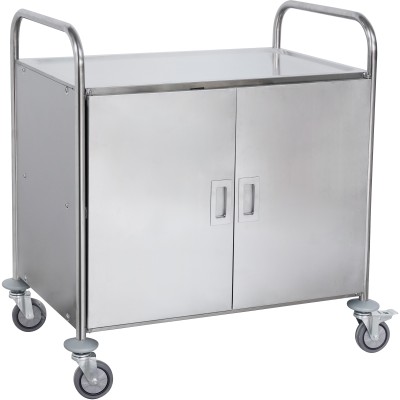 Serveringsvogn med skabe og døre i rustfrit stål i 3 niveauer 860x540x940mm | Adexa RST3AD