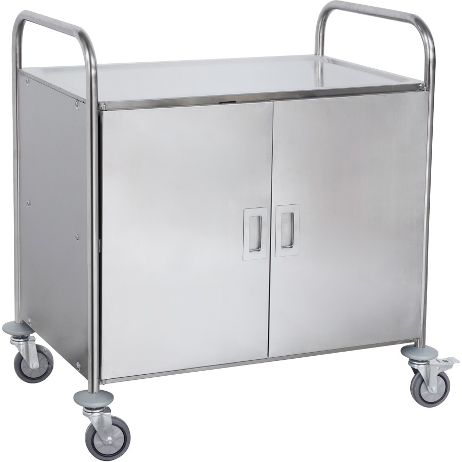 Serveringsvogn med skabe og døre i rustfrit stål i 3 niveauer 860x540x940mm | Adexa RST3AD