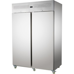 Professionelt køleskab GN2/1 1400 liter ventileret køleskab i rustfrit stål med lås og hjul Dobbelt | Adexa S1400R