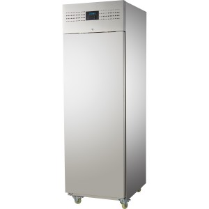 Professionelt køleskab GN2/1 600 liter ventileret køleskab i rustfrit stål med lås og hjul | Adexa S600R