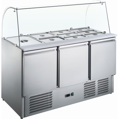 Saladette Glasplade 1365x700x1350mm 3 døre | Adexa S903CG