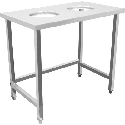 Affaldssorteringsbænk med 2 affaldshuller i rustfrit stål 1000x600x900mm | Adexa SC10060