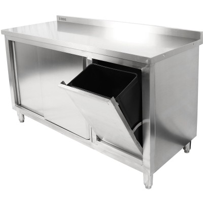 Arbejdsskab med affaldsspand i rustfrit stål 1400x600x900mm | Adexa SCP60140BRBR