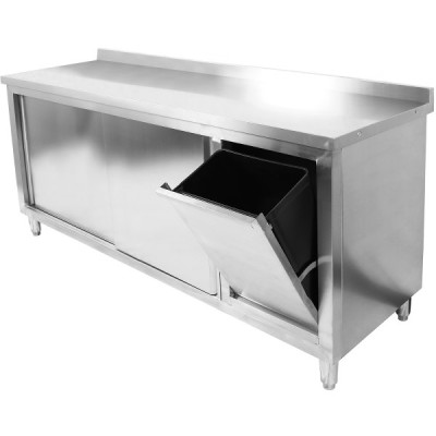 Arbejdsskab med affaldsspand i rustfrit stål 1600x600x900mm | Adexa SCP60160BRBR