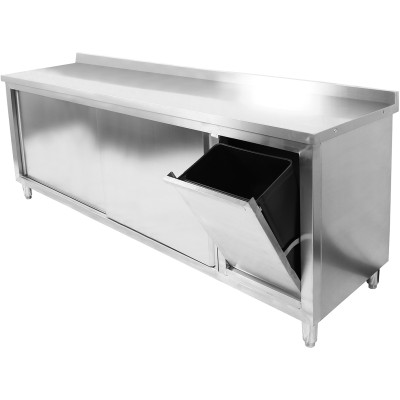 Arbejdsskab med affaldsspand i rustfrit stål 1800x600x900mm | Adexa SCP60180BRBR
