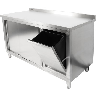 Arbejdsskab med skraldespandsskab i rustfrit stål 1400x700x900mm | Adexa SCP70140BRBR