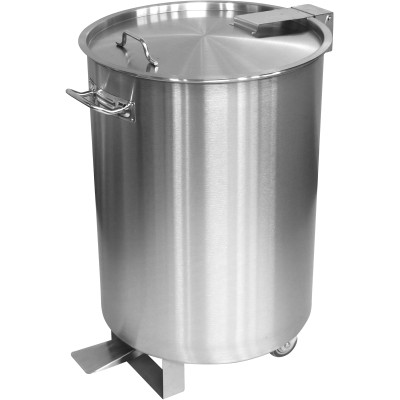 Affaldsspand i rustfrit stål med låg, hjul og pedal 95 liter | Adexa SDCP95