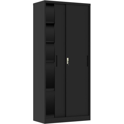 Opbevaringsskab / dokumentskab i stålplade 2 skydedøre 900x400x1800mm Lås 4 justerbare hylder Sort | Adexa SEFC11B